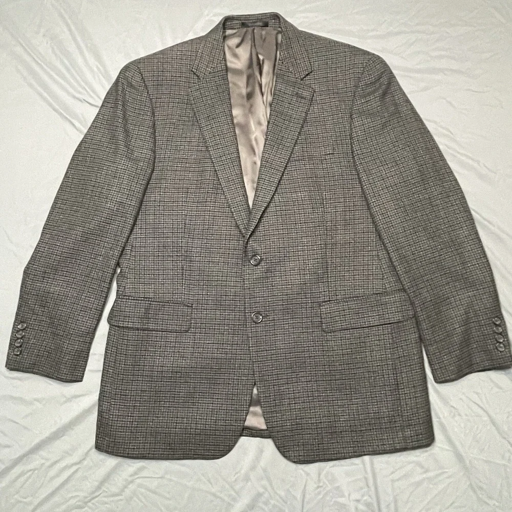 42R Chaps Ralph Lauren Mens Pure Lambswool‎ Gray Houndstooth Sport Coat
